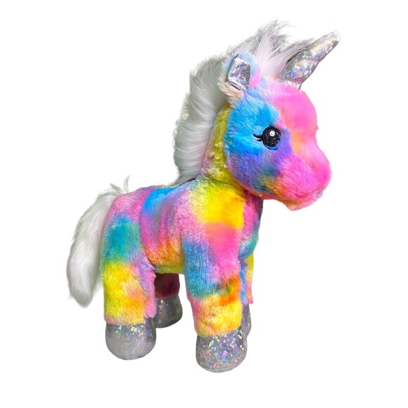 Build a Bear Rainbow Unicorn Tie-Dye Plush 17” Tall Sparkly Metallic Hooves/Horn - Picture 2 of 11